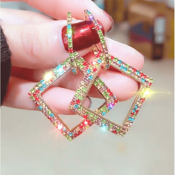 Colorful Rhinestone Women Gold Hoop Earrings