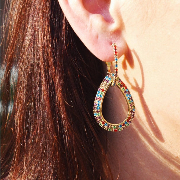 Colorful Rhinestone Women Gold Hoop Earrings
