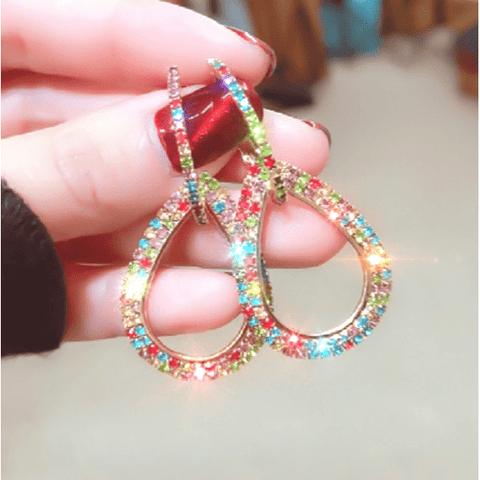 Gold Multicolored Teardrop Pave Rhinestone Hoop Earrings - Ella Moore