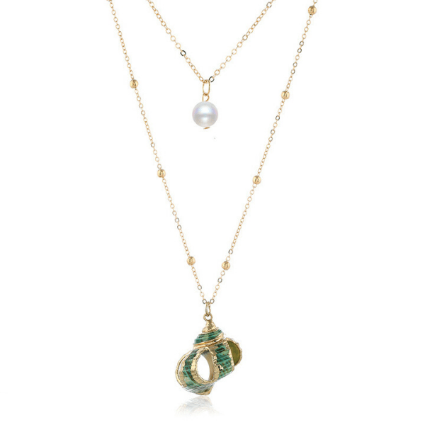 Green Seashell & Pearl Gold Necklace - Ella Moore