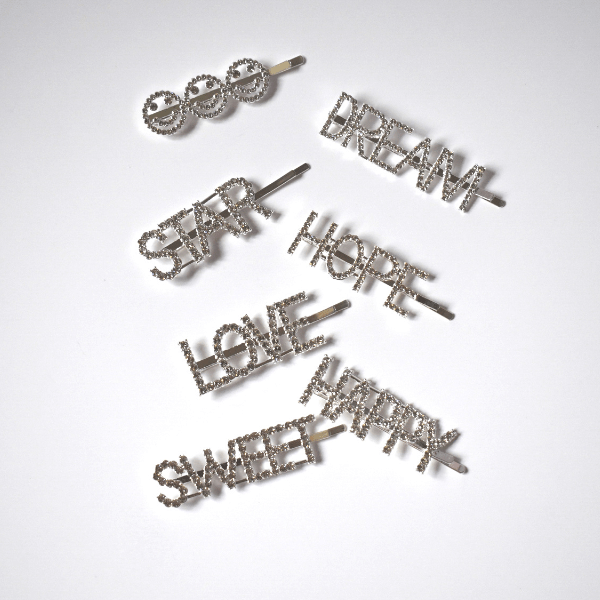 Silver Rhinestone Word Hair Clip Pin Jewelry