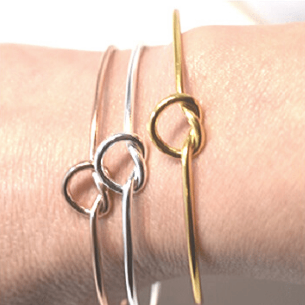 3 Piece Silver yellow gold rose gold Heart Shaped Love Knot Bracelet Bangle Set - Ella Moore