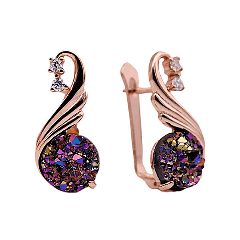 iridescent agate cz rose gold dangling earrings - Ella Moore