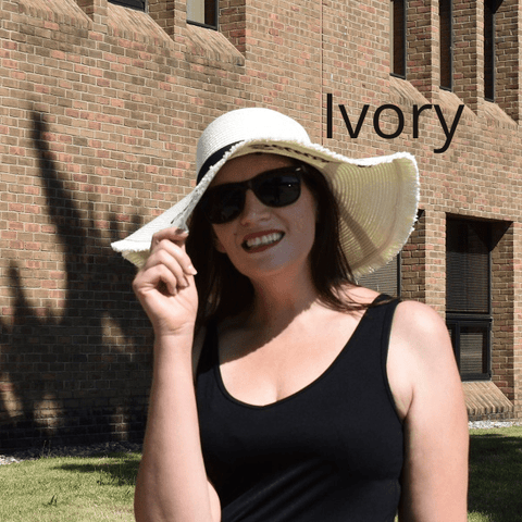 Ivory Women Wide Brim Embroidered Hello Sunshine Beach Floppy Summer Vacation Sun Hat - Ella Moore