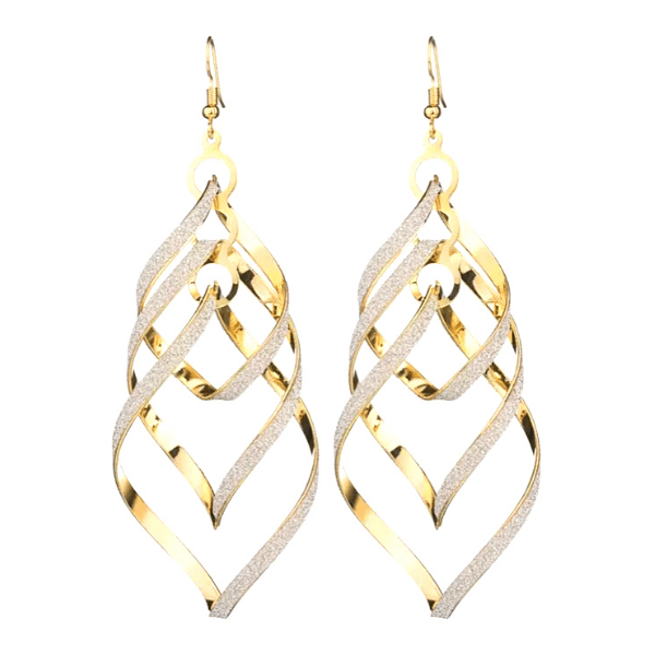 Large Gold Glittering Spiral DNA Twist Boho Drop Dangling Earrings