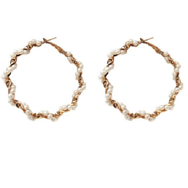 Large Pearl & Gold Twisted Hoop Earrings - Ella Moore