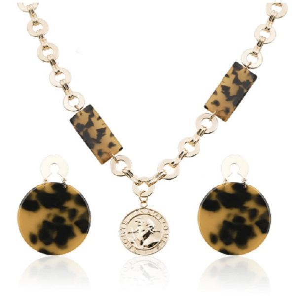 Leopard print necklace and earrings clearance