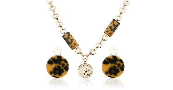 2 piece Leopard Print Chain Necklace & Earrings set - Ella Moore