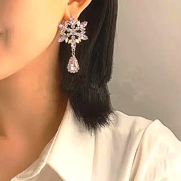 Light Pink CZ Snowflake Star Dangling Earrings - Ella Moore