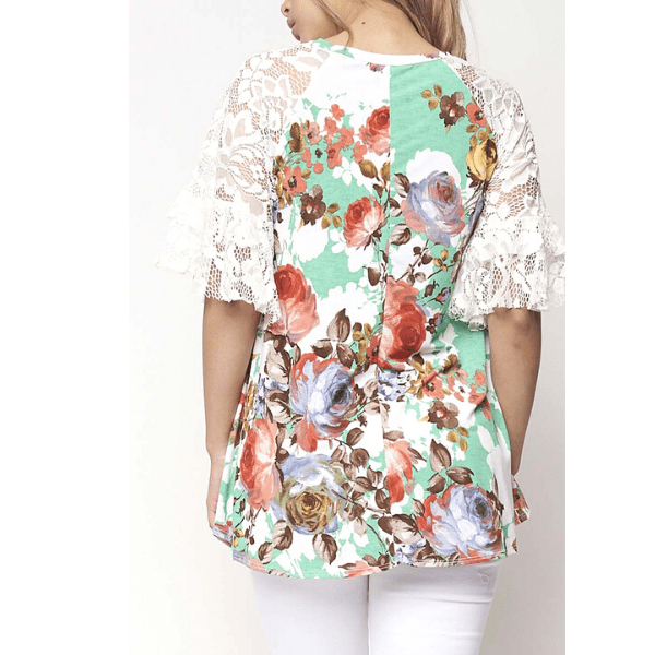 Lace Short Sleeve Women Blouse Top- Multiple Colors