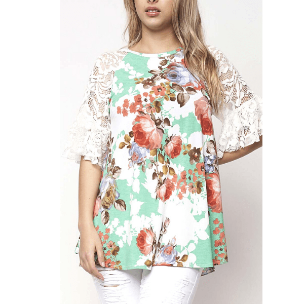 Lace Short Sleeve Women Blouse Top- Multiple Colors