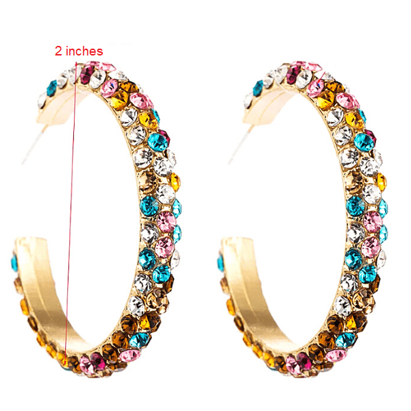 Multicolor Colorful C-shaped Gold Rhinestone Hoop Earrings - Ella Moore