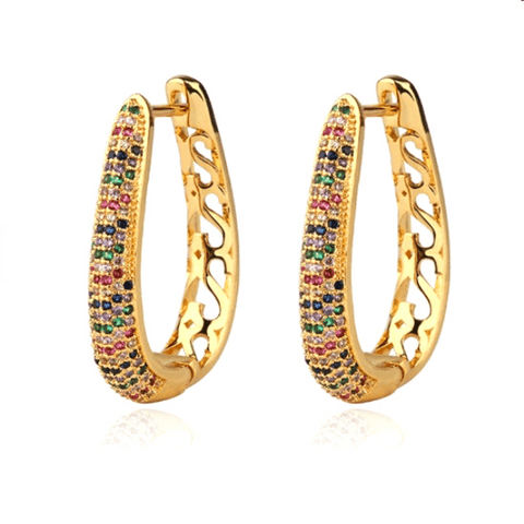 Multicolor Rhinestone Gold Bucket Hoop Earrings - Ella Moore