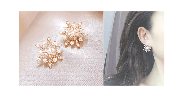 Pearl Snowflake Star Gold Stud earrings - Ella Moore