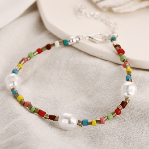 Pearl and Colorful Bead Beaded Anklet Ankle Bracelet - Ella Moore