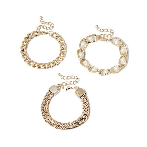 3 Piece Gold Pearl and Chain Bracelets - Ella Moore