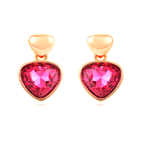 Petite Red Rhinestone Rose Gold Heart Drop Dangling Earrings - Ella Moore