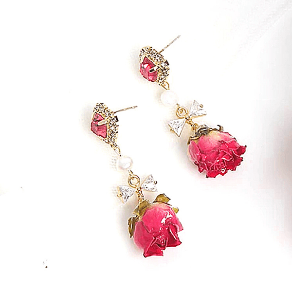 Pink CZ Pearl Dangling Rose gold earrings - Ella Moore