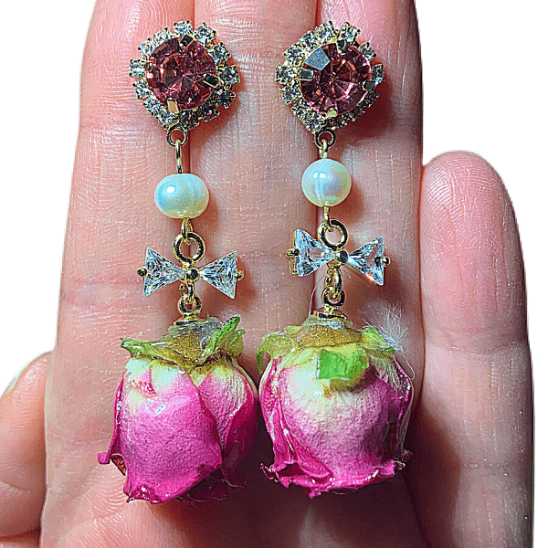 Pink CZ Pearl Dangling Rose Gold Earrings - Ella Moore