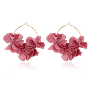 Pink Flower Hoop Earrings