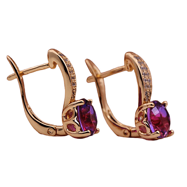 Purple Pink CZ Rose Gold Dangle Earrings - Ella Moore