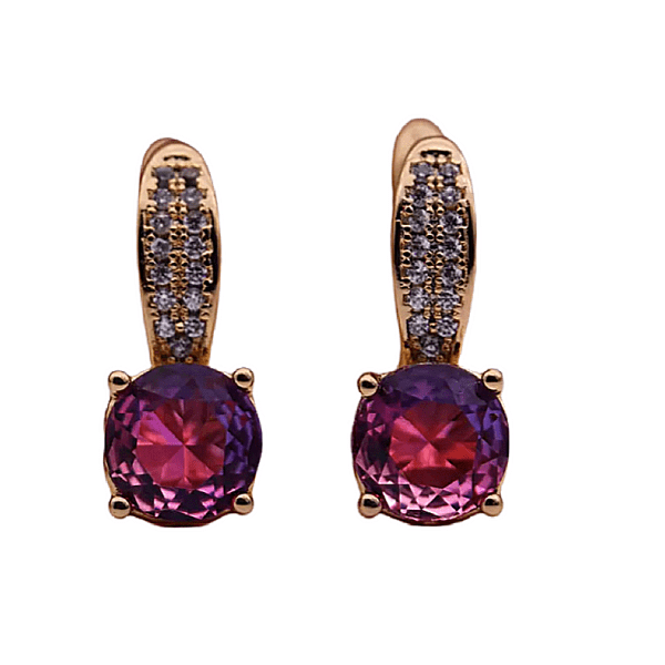 Purple Pink CZ Rose Gold Dangle Earrings - Ella Moore
