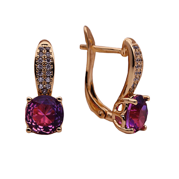 Purple Pink CZ Rose Gold Dangle Earrings - Ella Moore