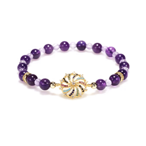 Purple Amethyst bead beaded stretch bracelet with Pave set Rhinestone charm - Ella Moore