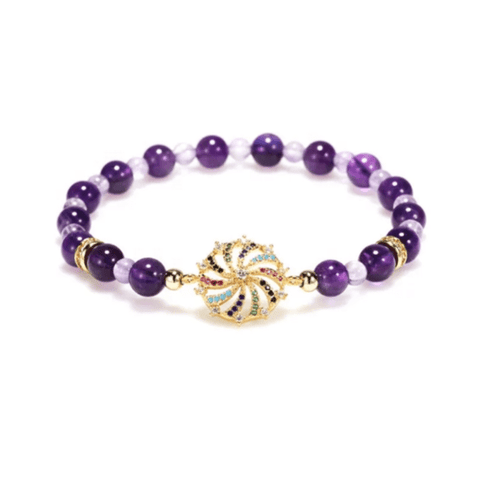Purple Amethyst bead beaded stretch bracelet with Pave set Rhinestone charm - Ella Moore