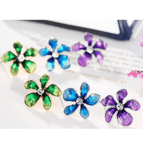 Green, Blue & Purple Rhinestone & Enamel Flower Floral earrings - Ella Moore