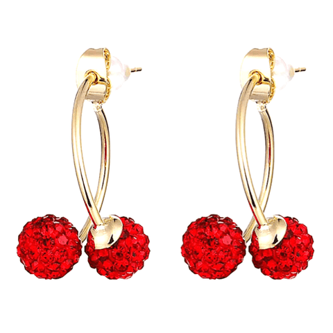 Red Double Rhinestone Disco Ball Gold Hoop Earrings - Ella Moore