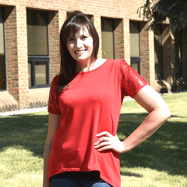 Ruby Red Short Sleeve Sequined Sleeve Blouse Top TShirt - Ella Moore