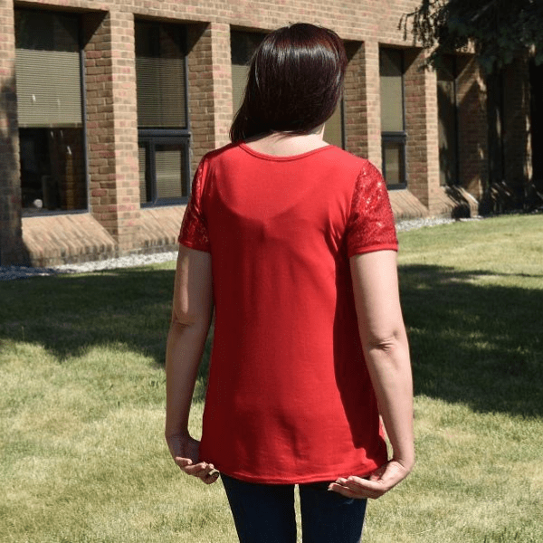 Ruby Red Short Sleeve Sequined Sleeve Blouse Top TShirt - Ella Moore