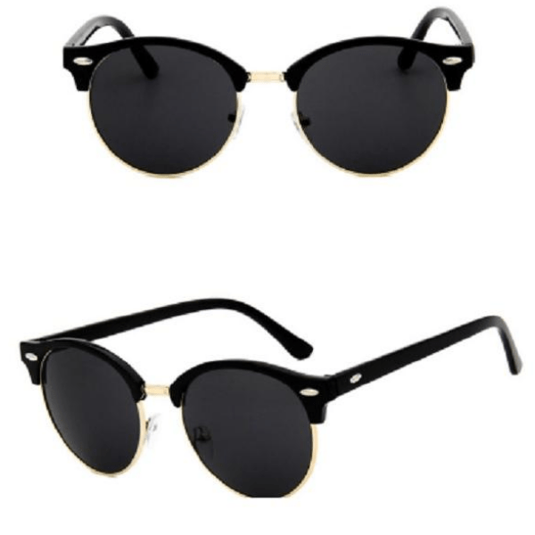 Retro Oculos Metal Classic Gafas de Sol Black Rim Black  Lens Gold trim Women Sunglasses - Ella Moore