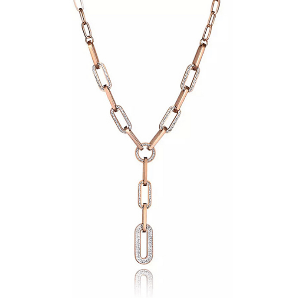 Shimmering Rhinestone Titanium/ Rose Gold Chain Link Necklace