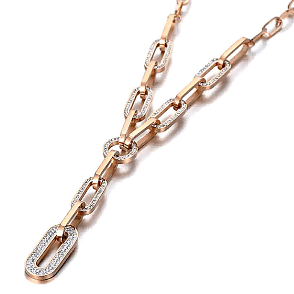 Shimmering Rhinestone Titanium/ Rose Gold Chain Link Necklace