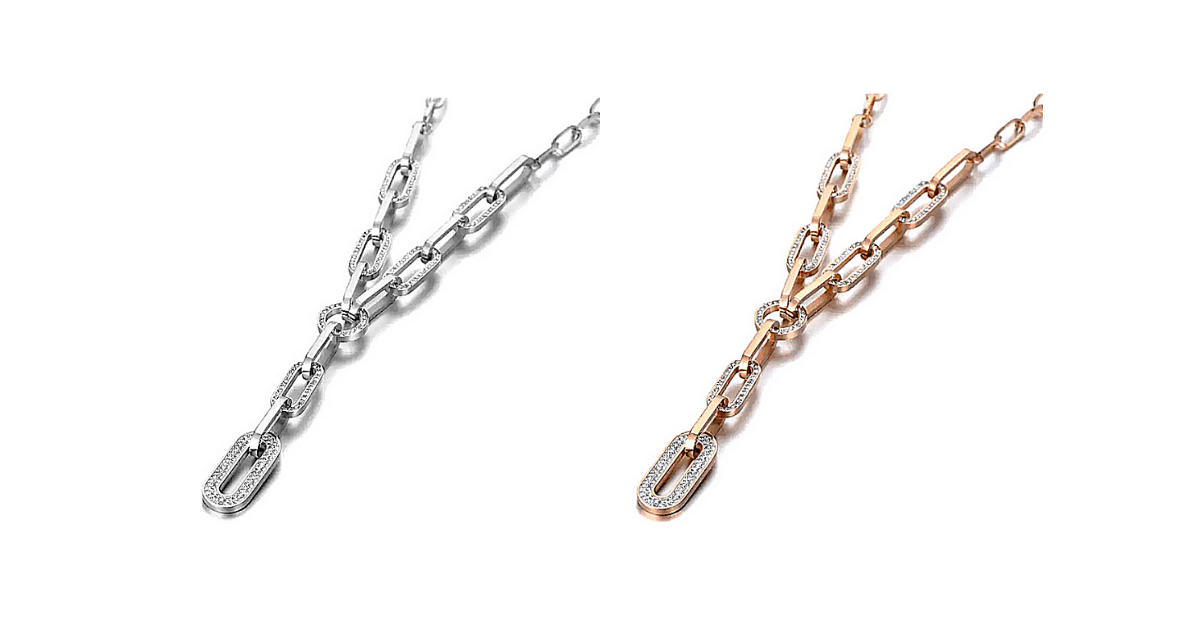 Shimmering Rhinestone Titanium/ Rose Gold Chain Link