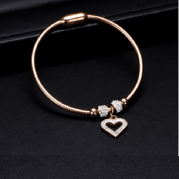 3 Piece Sparkling Rhinestone Heart Charm Bracelet with Magnetic Closure - Ella Moore