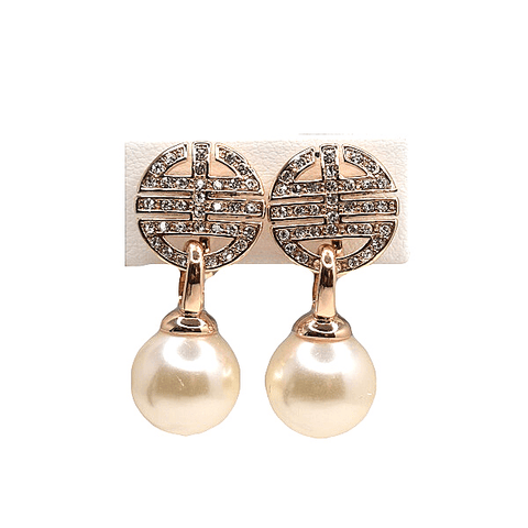 Round  CZ Cubic Zironia Drop Pearl Clip On Earrings - Ella Moore