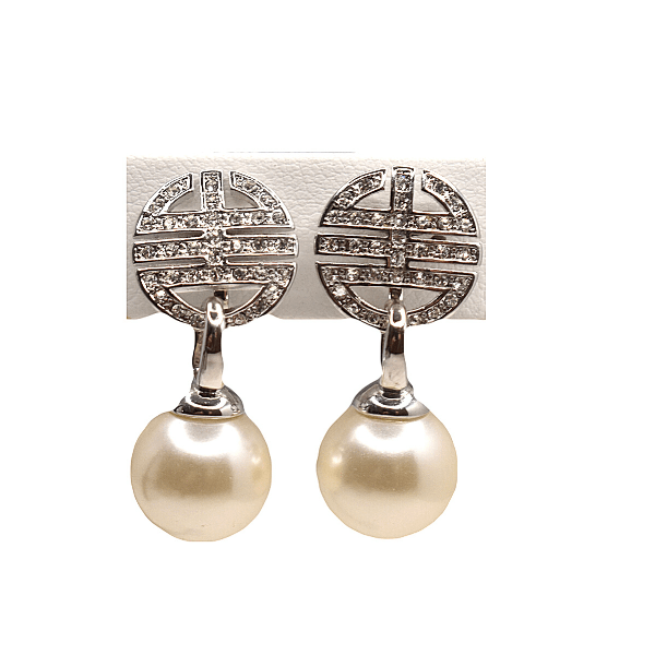 Round  CZ Cubic Zironia Drop Pearl Clip On Earrings - Ella Moore