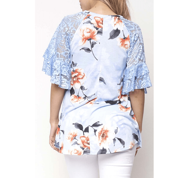 Lace Short Sleeve Women Blouse Top- Multiple Colors