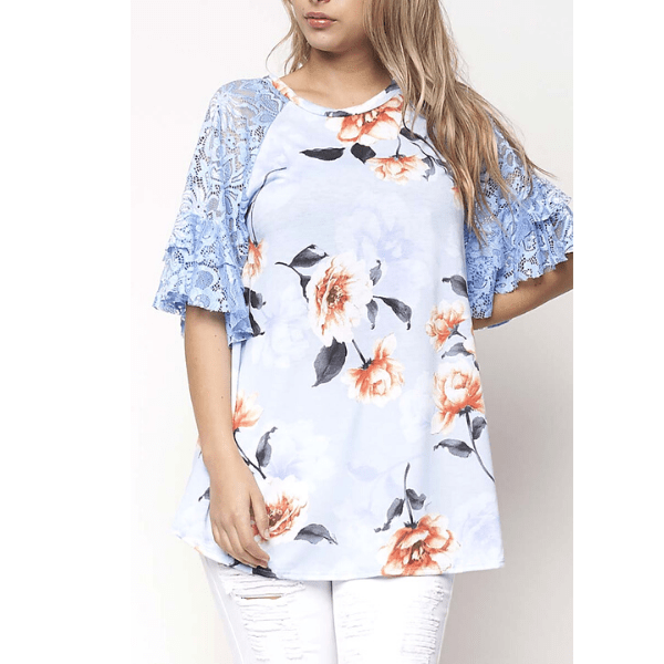 Lace Short Sleeve Women Blouse Top- Multiple Colors