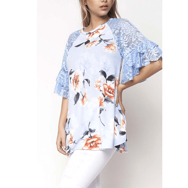 Lace Short Sleeve Women Blouse Top- Multiple Colors