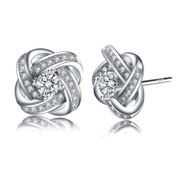 Sparkling Flower Floral CZ Cubic Zirconia 925 Sterling Silver Stud Earrings - Ella Moore