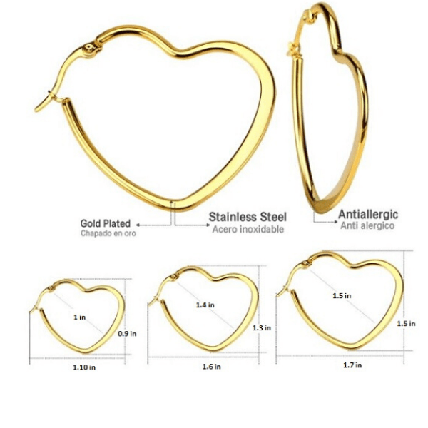 3 Piece Gold Stainless Steel Heart Hoop Earrings Set - Ella Moore