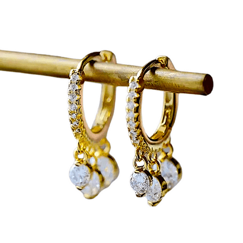 Delightfully Dangling CZ Cubic Zirconia drops Huggie Small Gold Hoop earrings - Ella Moore
