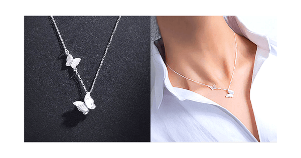 Double Sterling Silver Butterfly Necklace - Ella Moore