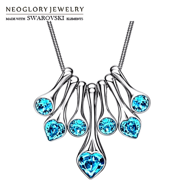 Swarovski Aquamarine Blue Crystal Drop Heart Silver Necklace