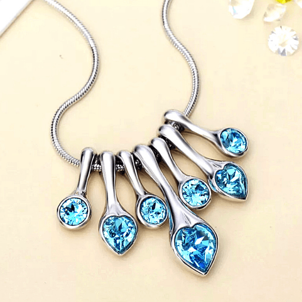 Swarovski Aquamarine Blue Crystal Drop Heart Silver Necklace