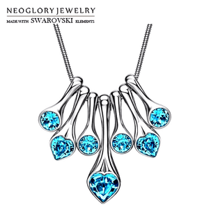 Swarovski Aquamarine Blue Crystal Drop Heart Silver Necklace